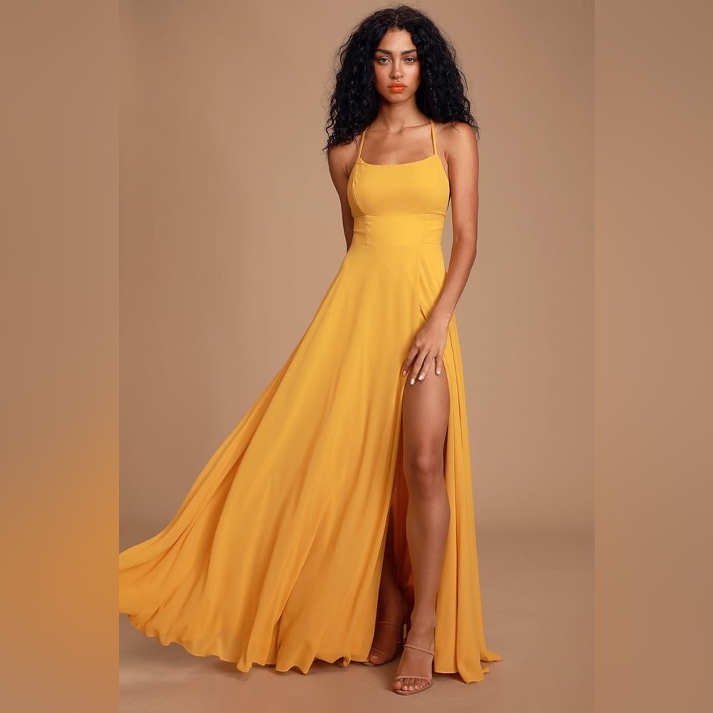 Lulu’s Dreamy Romance Mustard Yellow Backless Maxi Dress